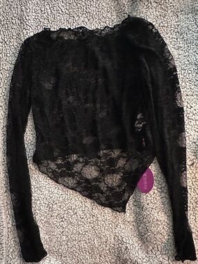 Sheer Black Lace Long-Sleeve Cropped Top